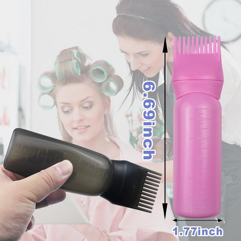 ELANE 4 Pack Root Comb Applicator Bottle, Oiling Applicator, Oil Comb Applicator for Hair Dye & Shampoos, Hair Salons (2 Black + 2 Pink) - Image 2